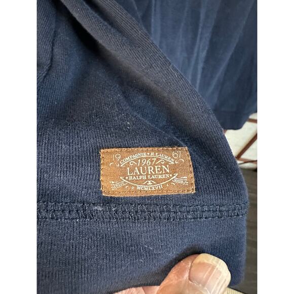 Lauren Ralph Lauren long-sleeved top, navy blue,  brown suede accents 1X - Picture 2 of 8